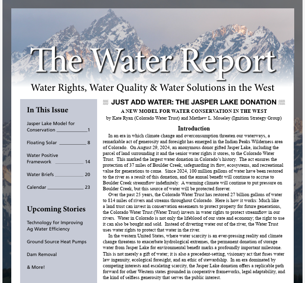 Just Add Water: The Jasper Lake Donation and a New Model for Water Conservation in the West